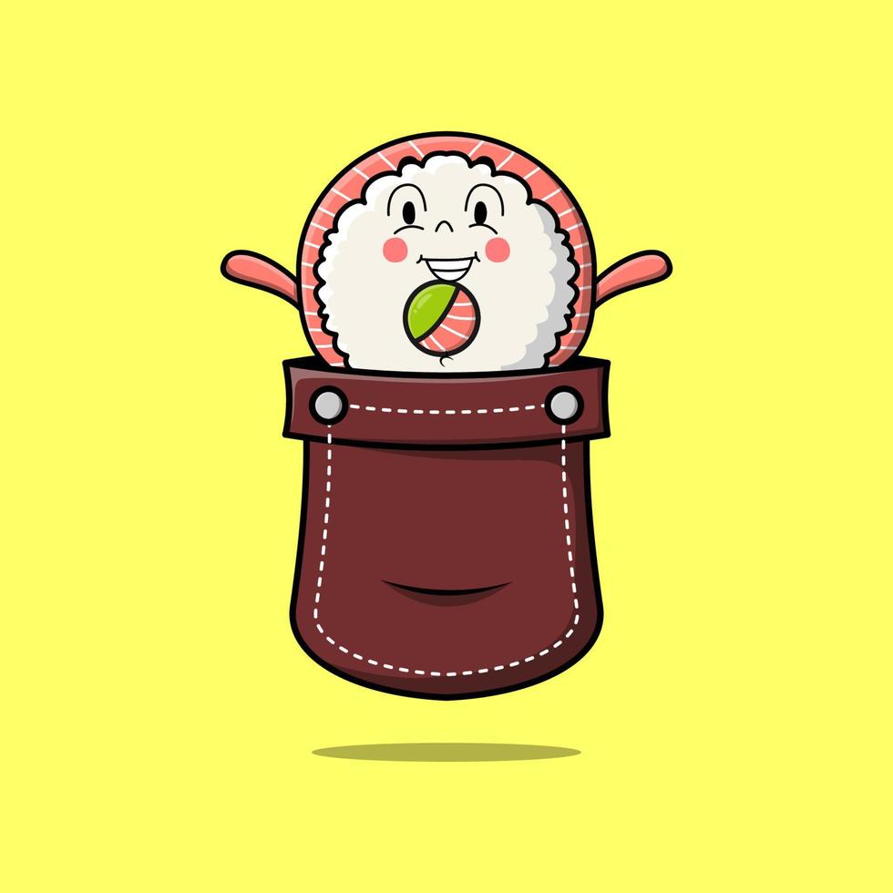 personnage de sashimi de rouleaux de sushi de riz de dessin animé mignon vecteur