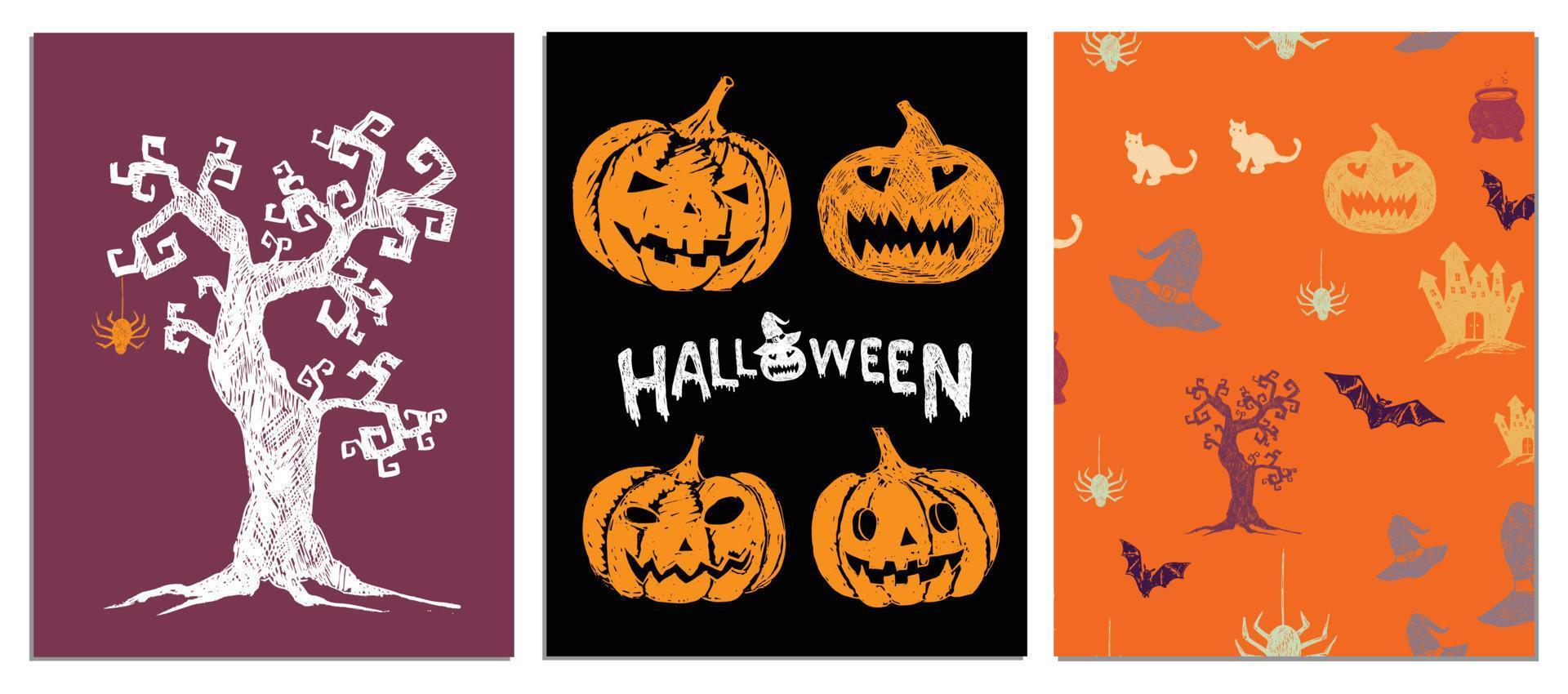 symboles d'halloween illustrations dessinées à la main vecteur