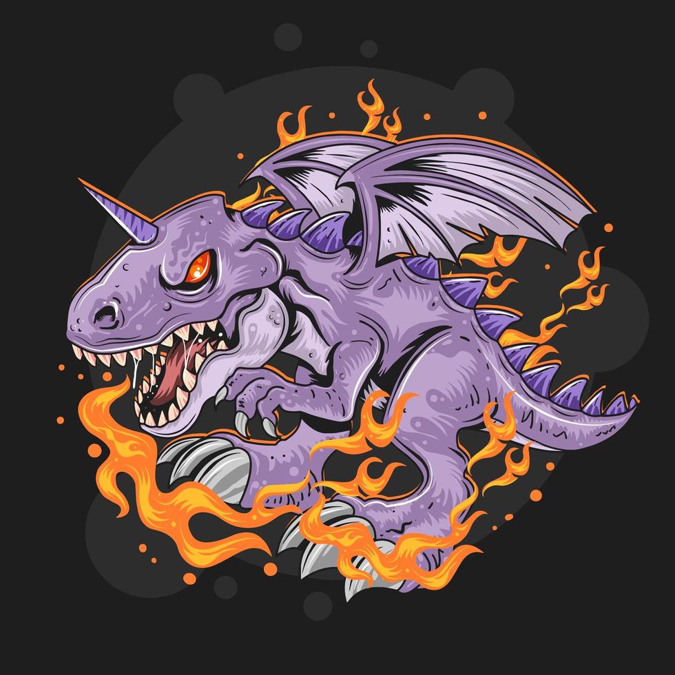 dragon violet avec des flammes vecteur