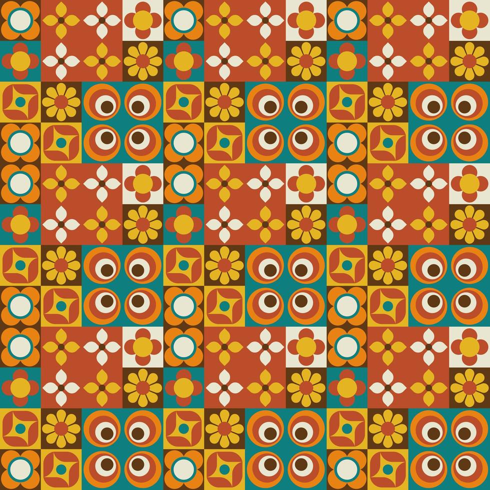 motif géométrique sans couture de tuile floral rétro vecteur