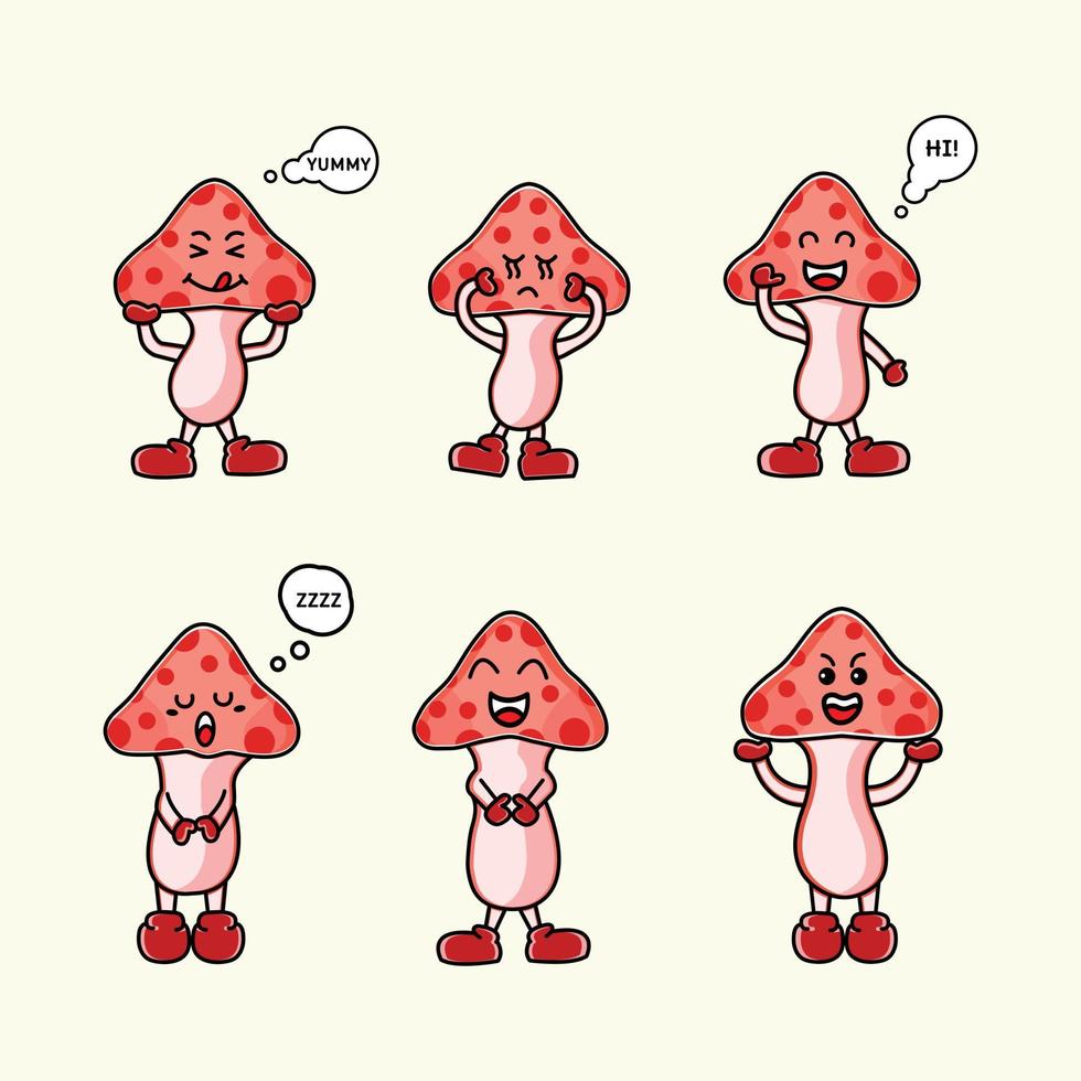 jeu de caractères de mascotte de champignon. illustration vectorielle de légumes vecteur