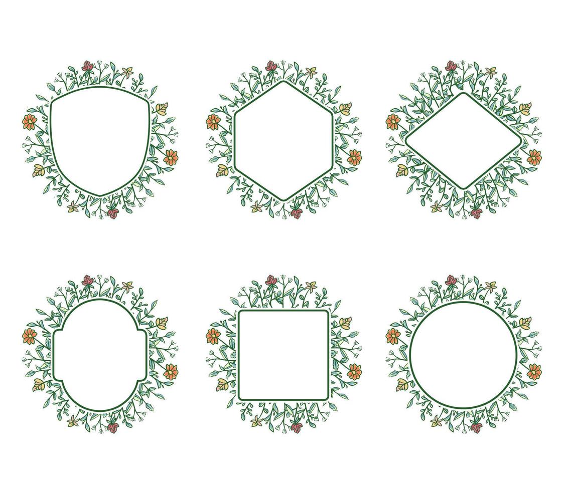collection de cadres floraux, ligne dessinée à la main avec couleur numérique, illustration vectorielle vecteur