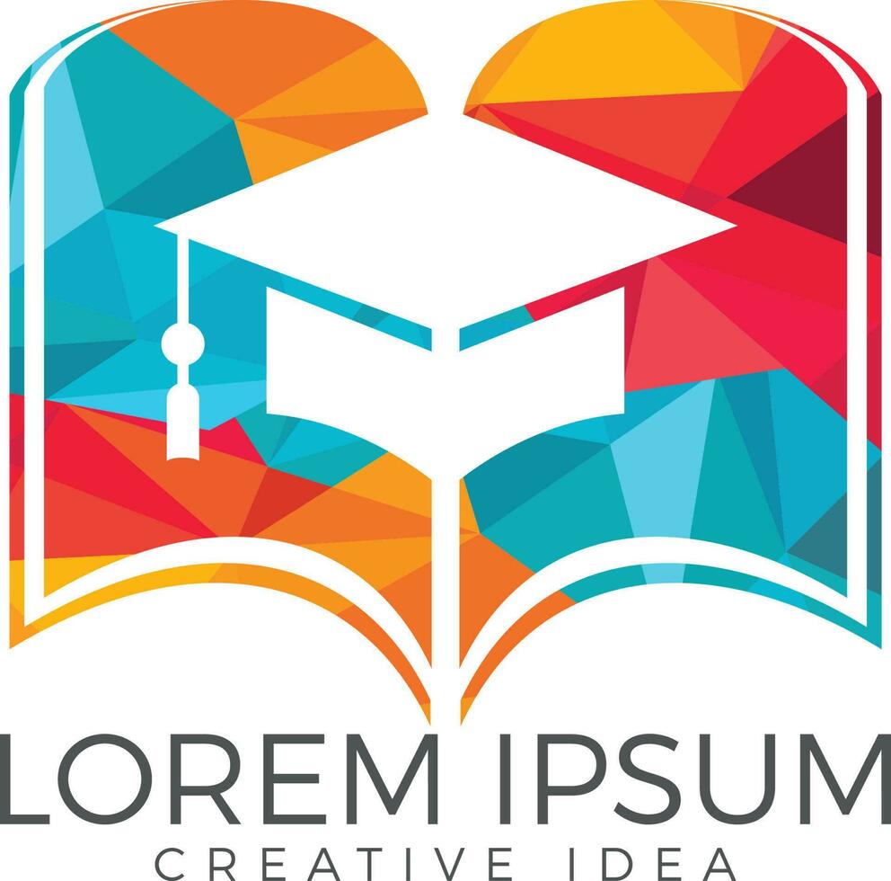 création de logo de livre et de casquette d'étudiant. signe du logo de l'éducation. vecteur