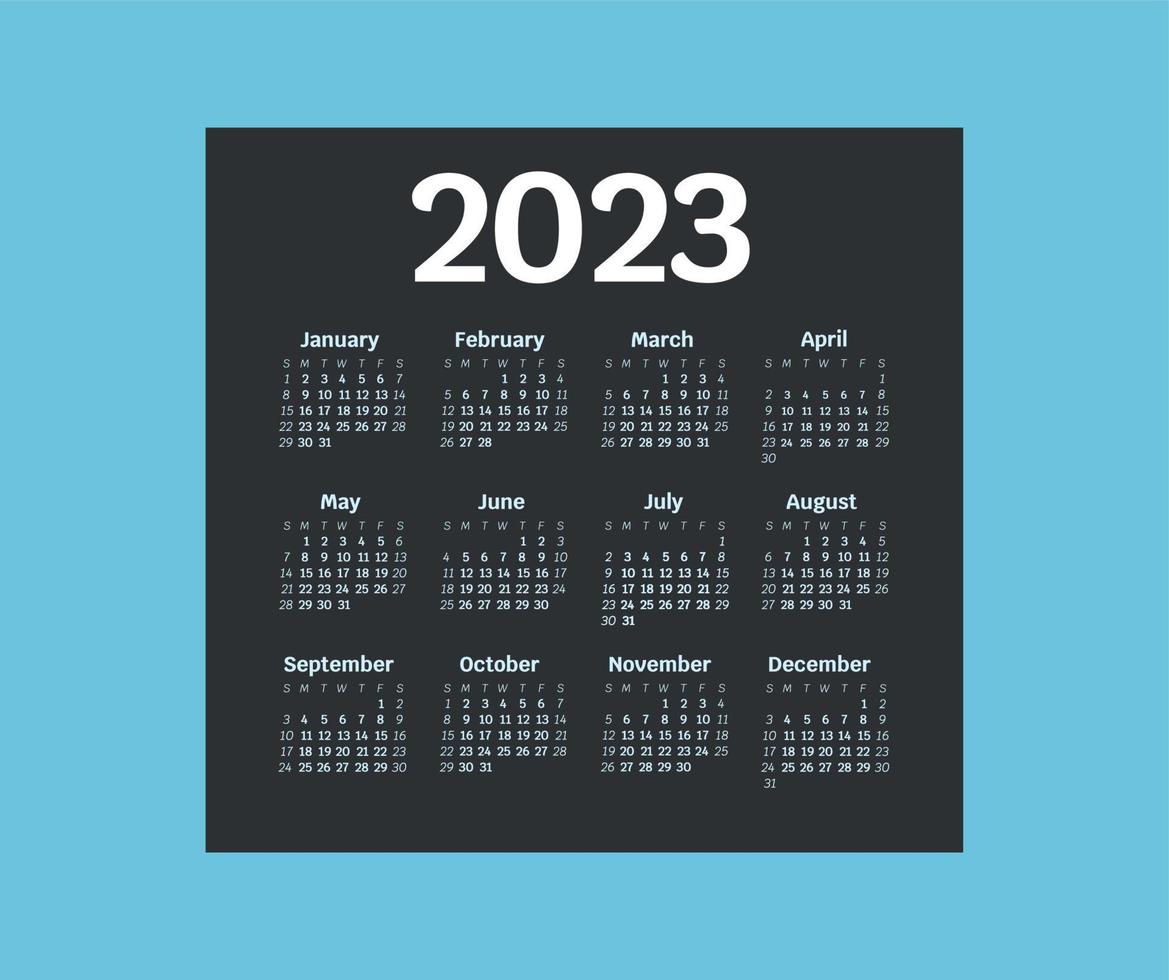 calendrier minimal bleu 2023 vecteur