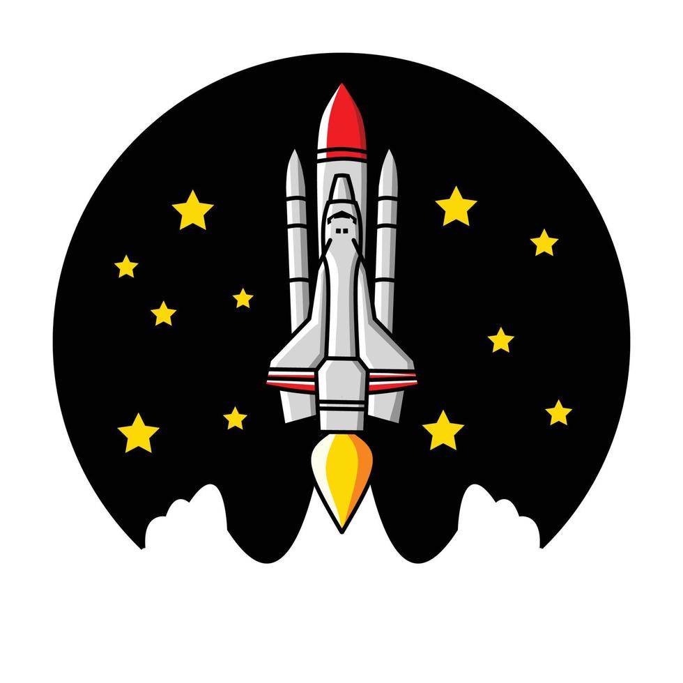 vaisseau spatial à l'espace. lancement de fusée ensemble de missions spatiales image d'une fusée avec de la fumée en arrière-plan. illustration vectorielle de fusée vecteur