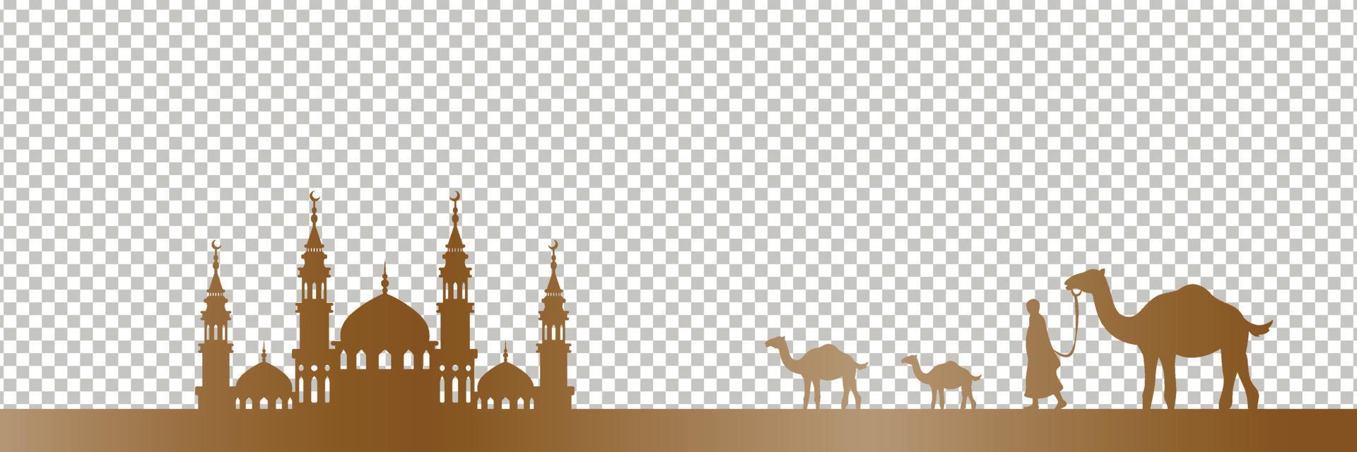 cadre décoratif de silhouette pour la conception de bannière graphique vectoriel, ornement de mosquée et de chameau vecteur