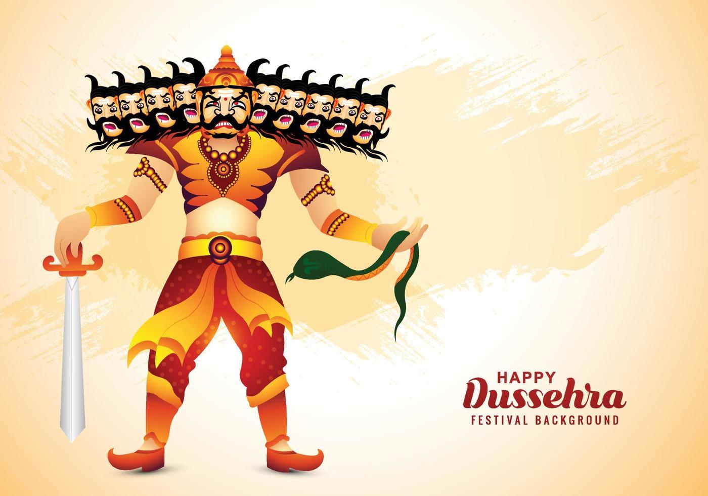 happy dussehra célébration ravan en colère avec dix têtes et conception de cartes d'arc vecteur