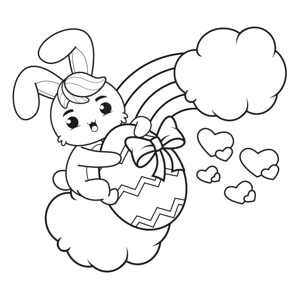 coloriage joyeuses pâques avec lapin vecteur