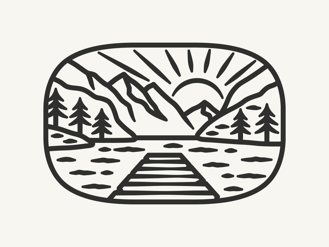 insigne de logo de paysage nature aventure ligne dessinée à la main vecteur