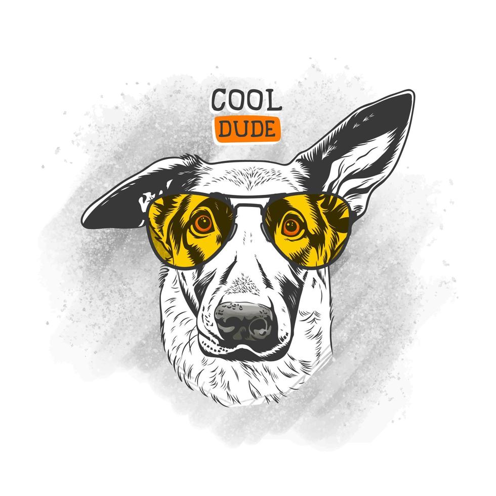 illustration d'un chien mignon et cool portant des lunettes jaunes vecteur