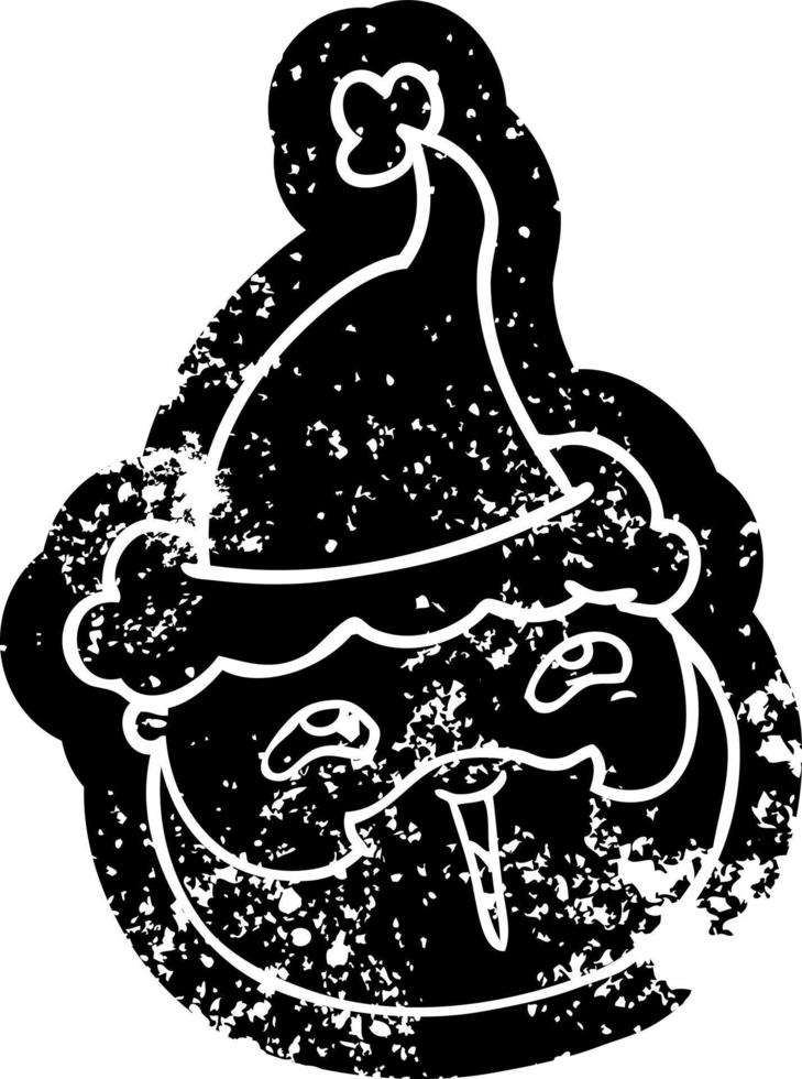 icône de dessin animé en détresse d'un visage masculin avec barbe portant un bonnet de noel vecteur