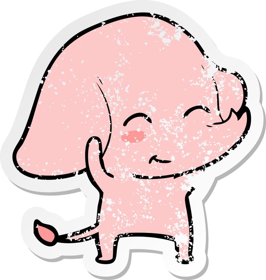 autocollant en détresse d'un éléphant de dessin animé mignon vecteur