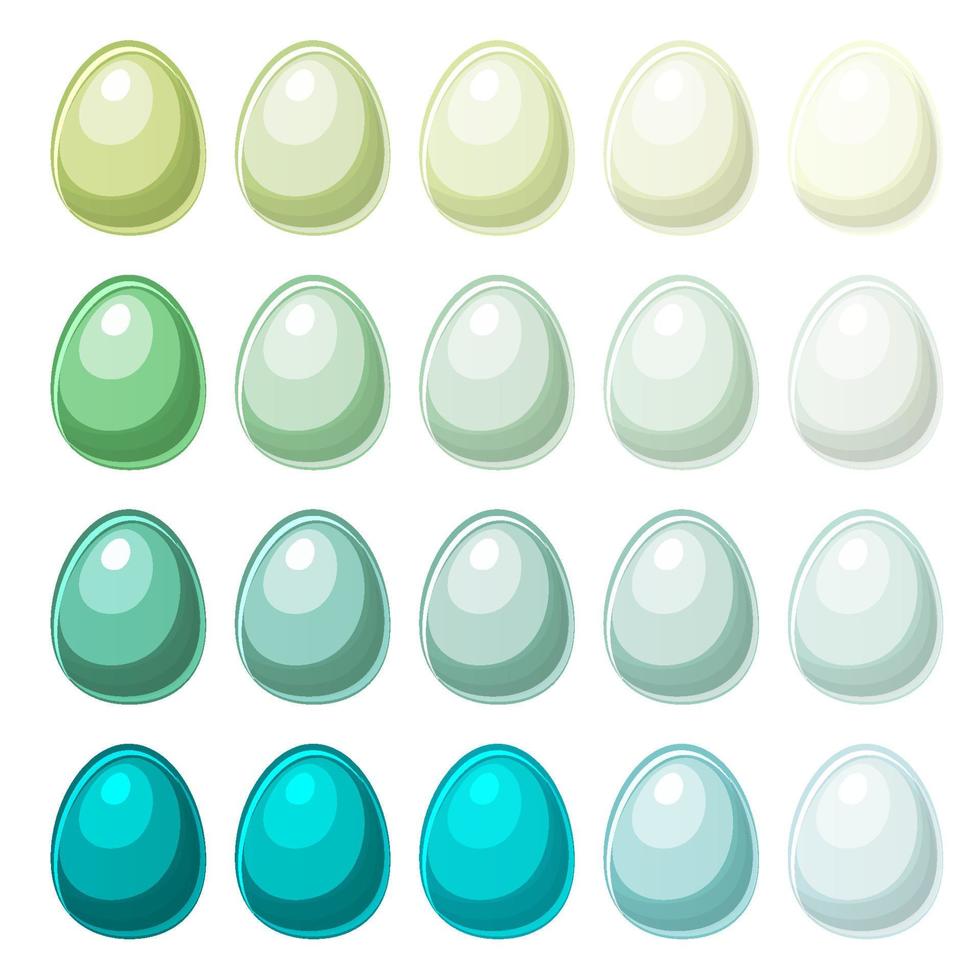 palette de couleurs sur les oeufs de pâques, nuances d'échantillons pour le design. illustration vectorielle ensemble d'oeufs festifs bleus colorés. vecteur