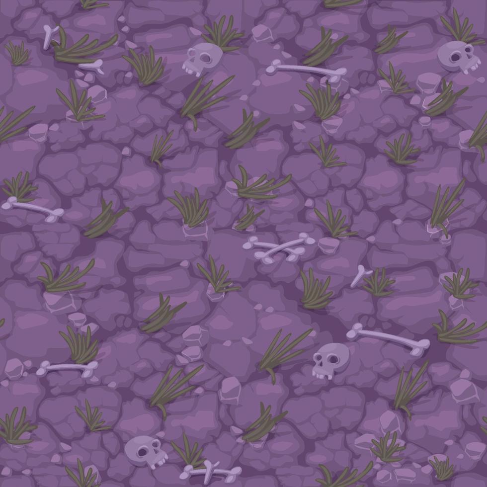 motif harmonieux de sol, fond de sol avec os et crâne pour la conception de jeux. illustration vectorielle terre organique de fond texturé violet pour papier peint. vecteur