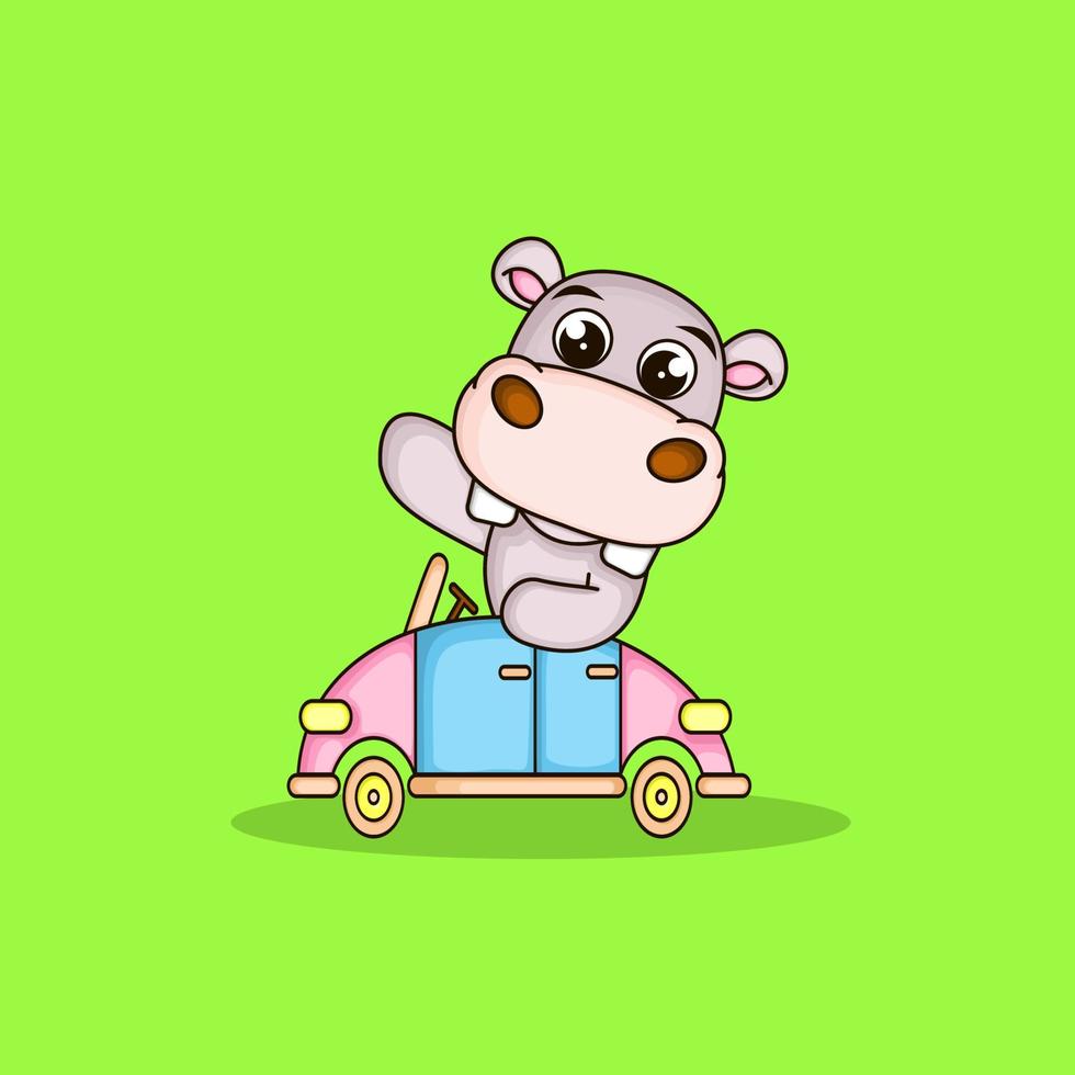 mignon, hippopotame, mascotte, équitation, dans voiture vecteur