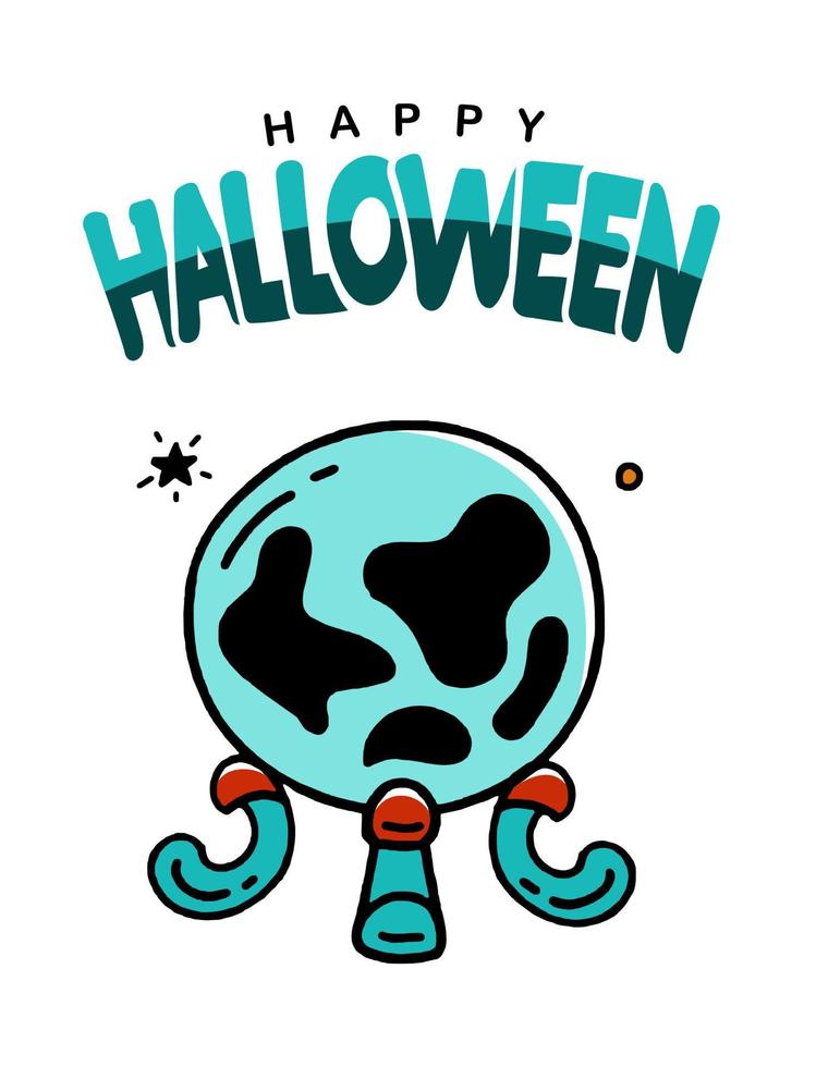 bannière d'affiche de carte de voeux halloween avec illustration de boule magique de conception de style vecteur doodle sur fond blanc