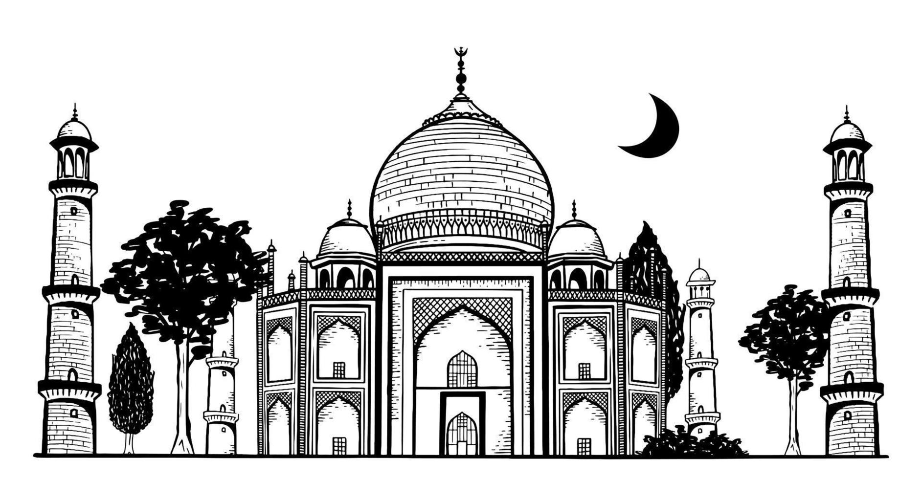 dessin à la main de la mosquée musulmane ramadan kareem illustration vectorielle de vacances islamiques traditionnelles vecteur