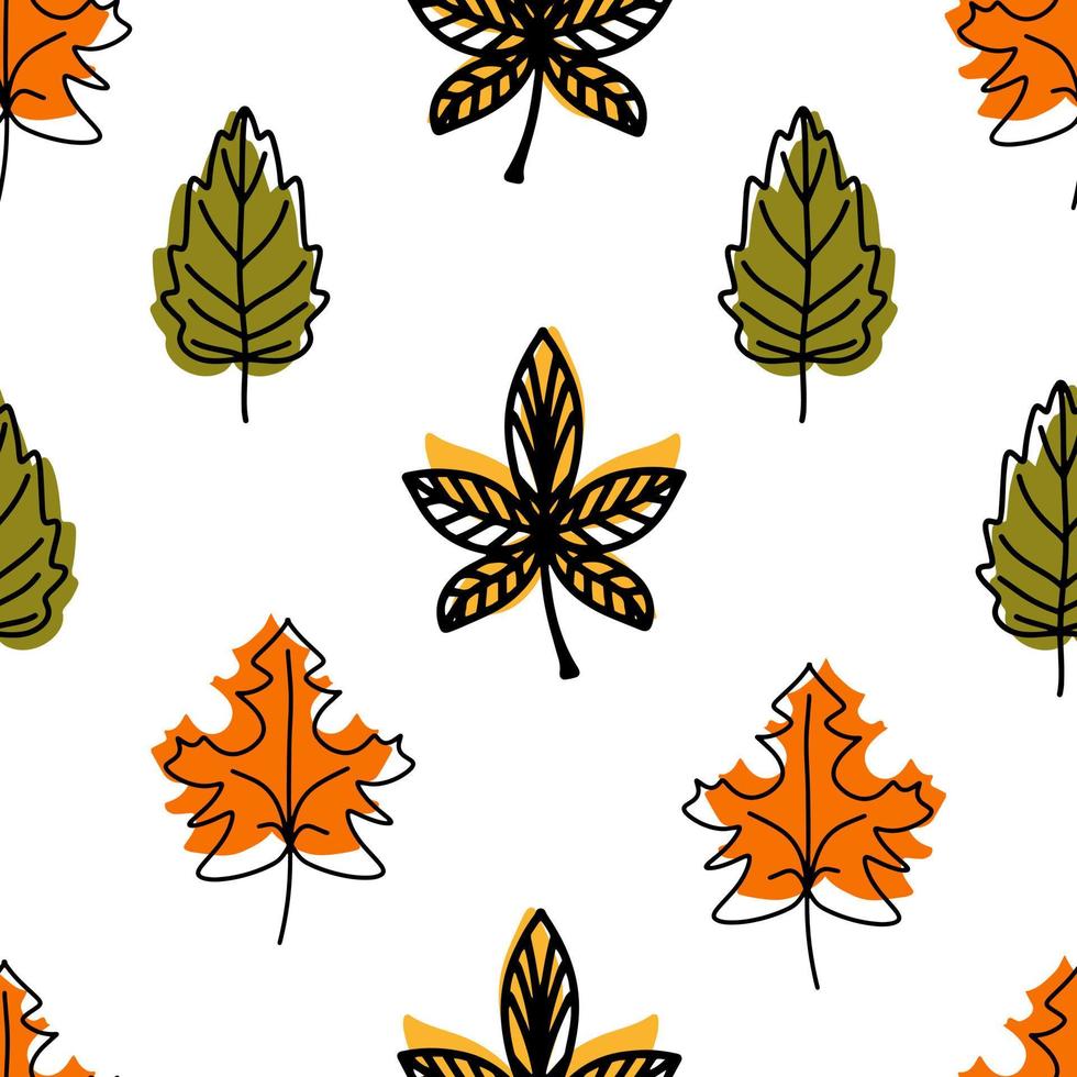 motif linéaire harmonieux de feuilles d'automne tombées de différentes formes. fond d'automne, affiche avec différents niveaux. éléments d'automne saisonniers pour créer des cartes postales, des invitations, un style plat de dessin animé vecteur