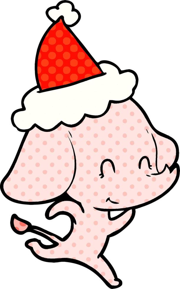 jolie illustration de style bande dessinée d'un éléphant portant un bonnet de noel vecteur