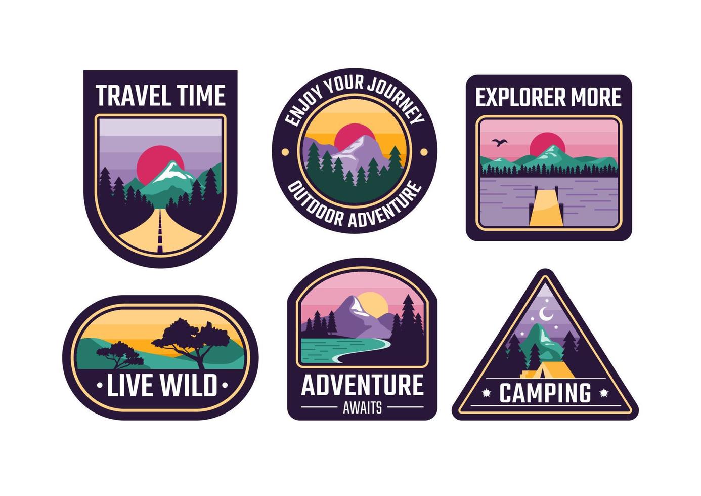 ensemble de badges de voyage rétro, étiquettes de vacances en plein air, illustration vectorielle vecteur