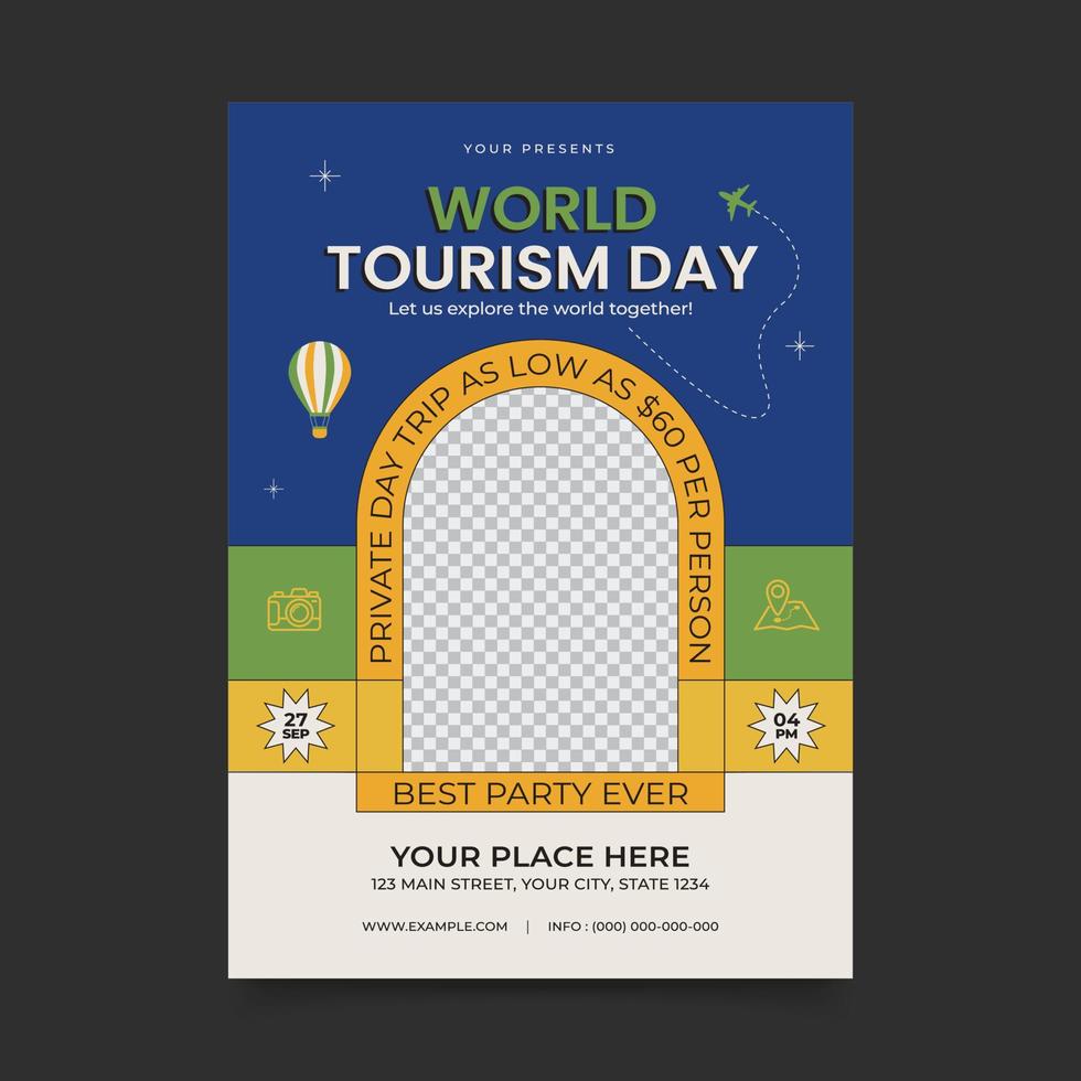 modèle d'affiche verticale de la journée mondiale du tourisme vecteur