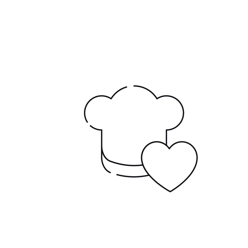 concept de romance et d'amour. signe de contour dessiné dans un style plat. icône de ligne de coeur à côté du chapeau de chefs vecteur