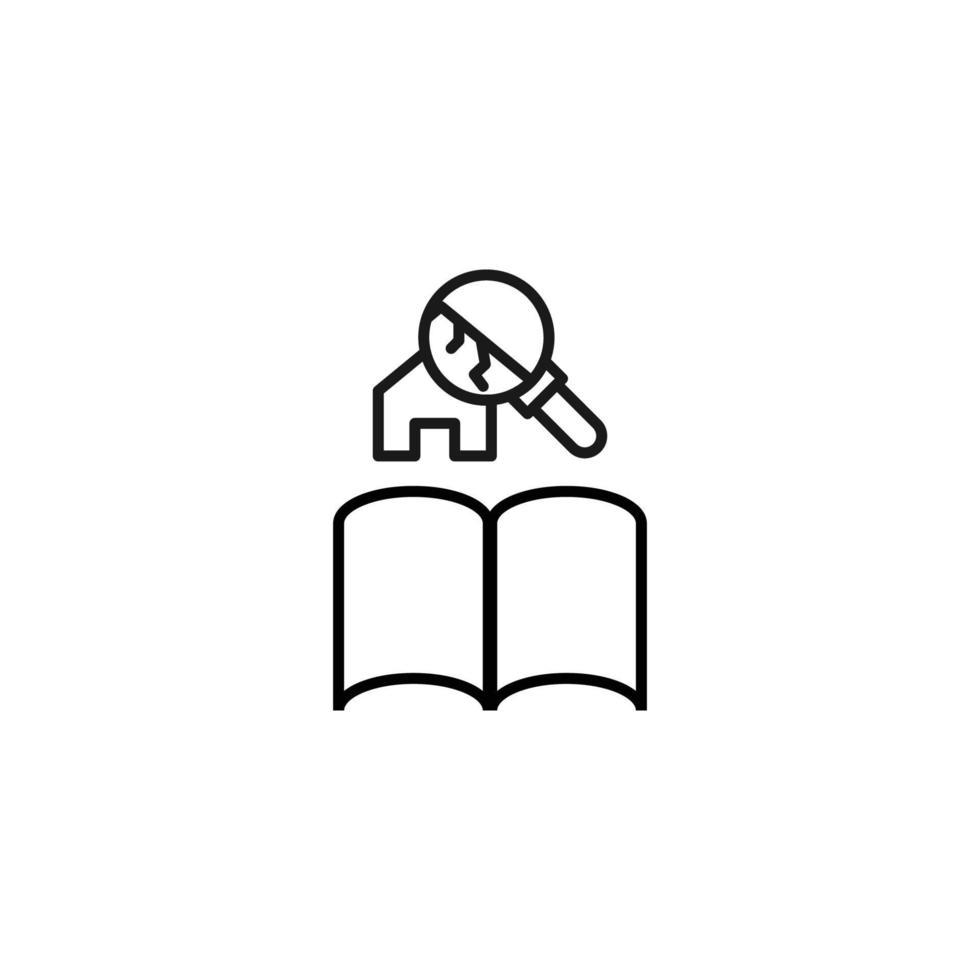 livres, fiction et concept de lecture. signe vectoriel dessiné dans un style plat moderne. pictogramme de haute qualité adapté à la publicité, aux sites Web, aux magasins Internet, etc. icône de ligne de maison brisée au-dessus du livre