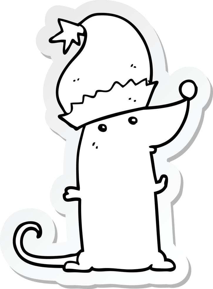 autocollant d'un rat de dessin animé portant un chapeau de noël vecteur