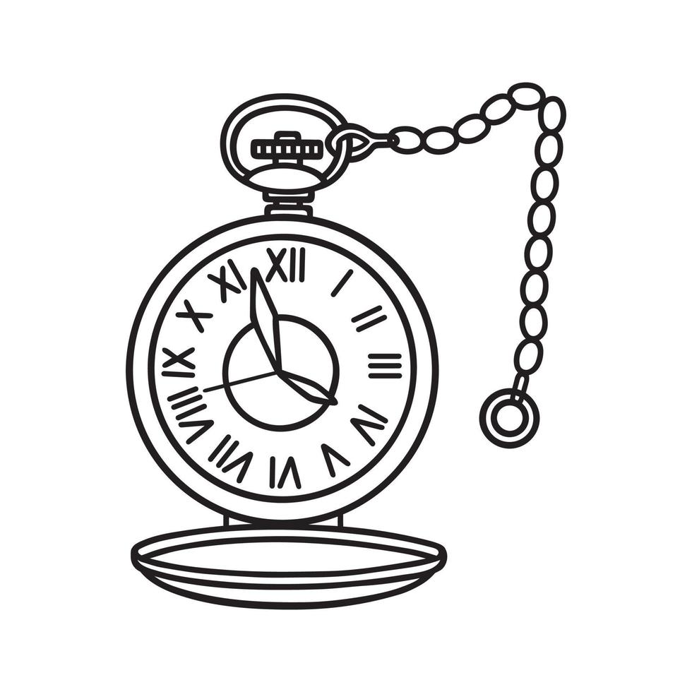 montre de poche antique dessinée à la main avec doodle de chaîne. vieille horloge dans le style de croquis. illustration vectorielle vecteur