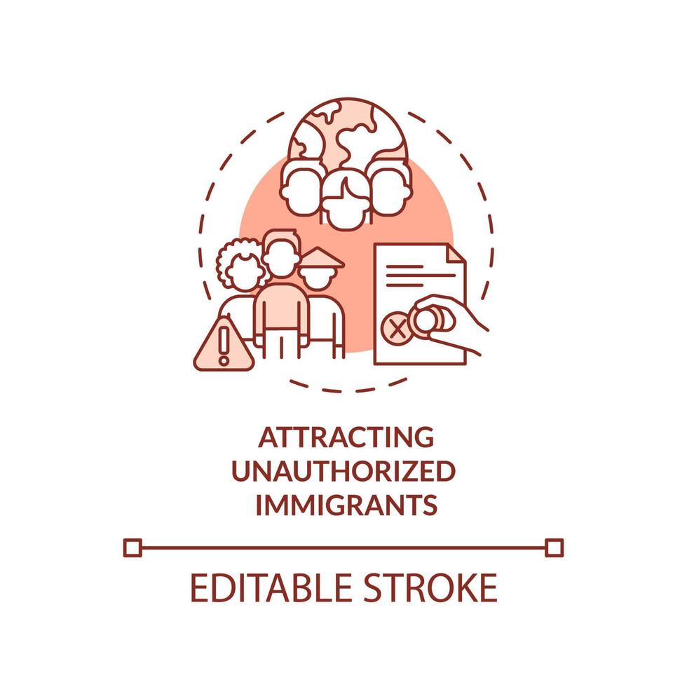 attirer l'icône de concept de terre cuite extraterrestres non autorisés. légaliser les migrants mauvais impact idée abstraite illustration en ligne mince. dessin de contour isolé. trait modifiable. arial, myriade de polices pro-gras utilisées vecteur