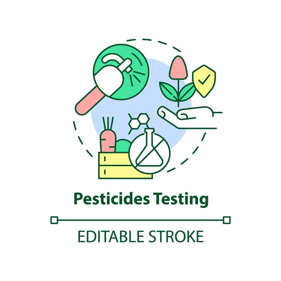 icône de concept de test de pesticides. illustration de ligne mince d'idée abstraite de service de test alimentaire. détecter les substances toxiques. dessin de contour isolé. trait modifiable. arial, myriade de polices pro-gras utilisées vecteur