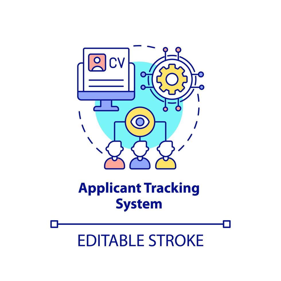 icône de concept de système de suivi des candidats. logiciel de recrutement. compétences rh idée abstraite illustration fine ligne. dessin de contour isolé. trait modifiable. arial, myriade de polices pro-gras utilisées vecteur