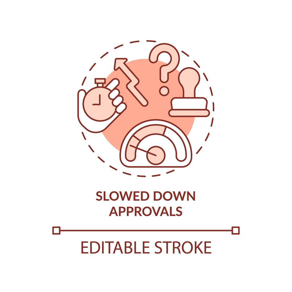 icône de concept rouge des approbations ralenties. temps de prise de décision. bpa défie l'illustration de la ligne mince de l'idée abstraite. dessin de contour isolé. trait modifiable. arial, myriade de polices pro-gras utilisées vecteur