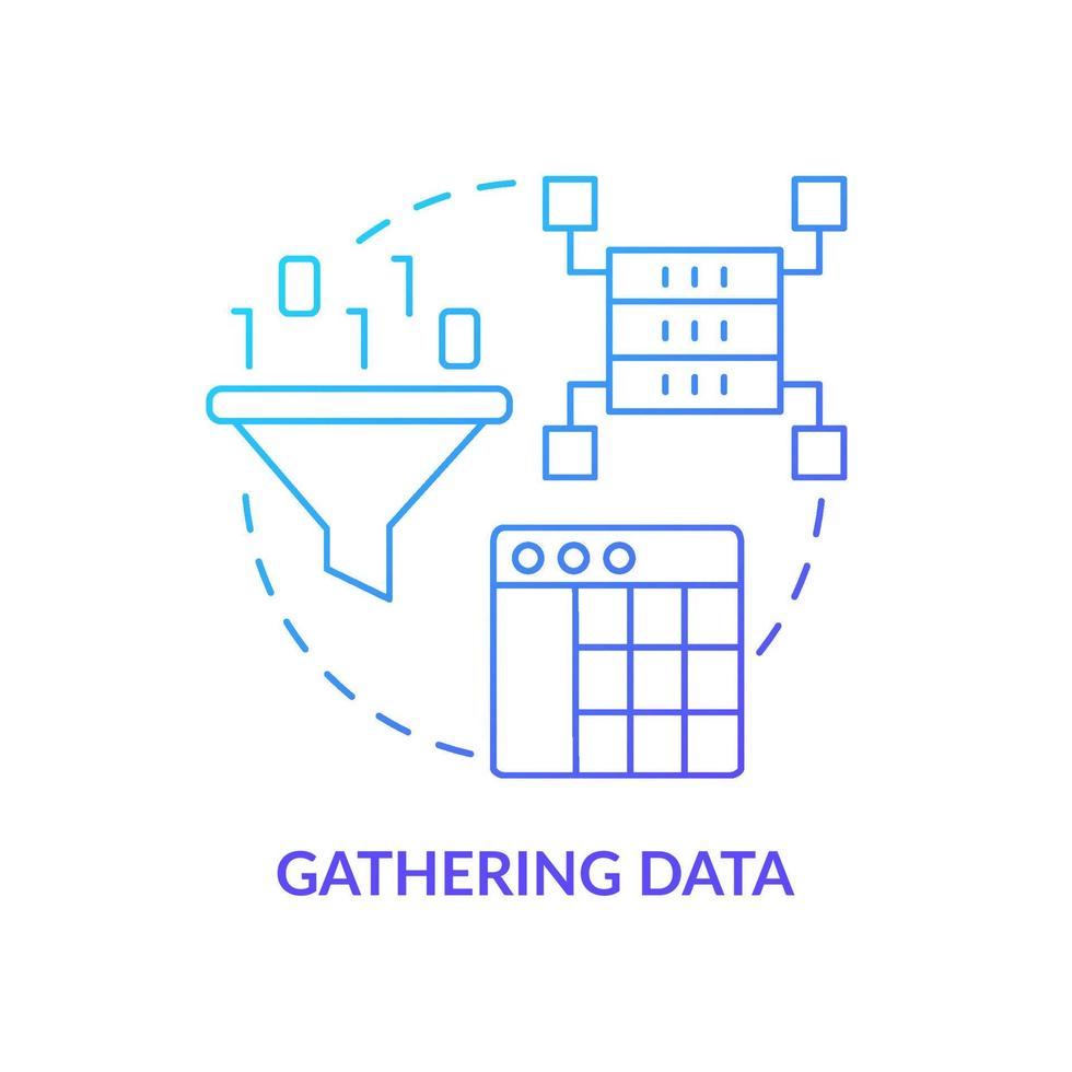 icône de concept de gradient bleu de collecte de données. intelligence artificielle. étape de résolution de problèmes dans l'illustration de la ligne mince de l'idée abstraite de l'apprentissage automatique. dessin de contour isolé. vecteur