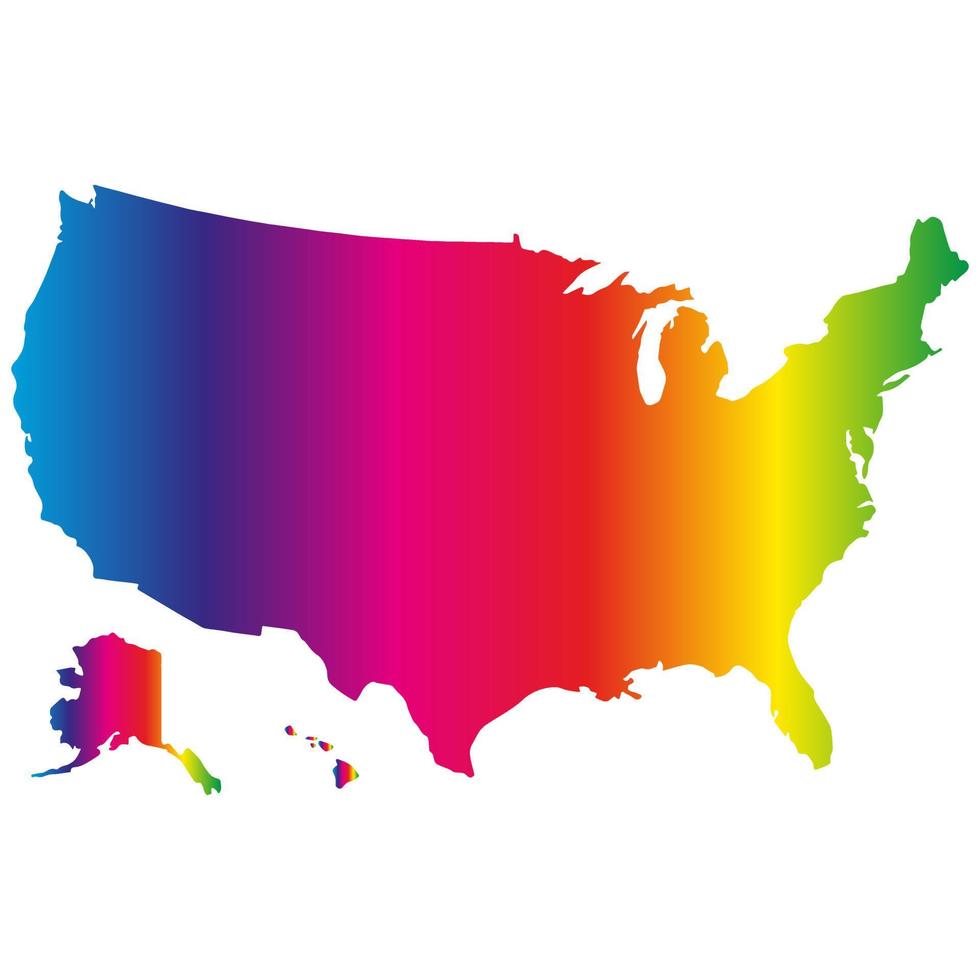 usa carte illustration silhouette aux couleurs de l'arc-en-ciel vecteur