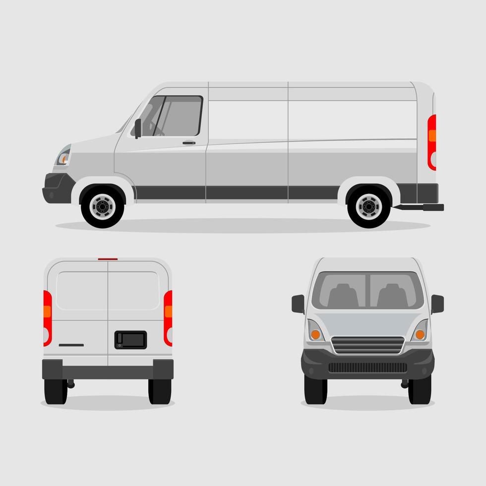 diverses vues modifiables de l'illustration vectorielle de camionnette de livraison de fret vierge pour la maquette de marque du véhicule de transport ou la conception liée aux affaires d'expédition vecteur