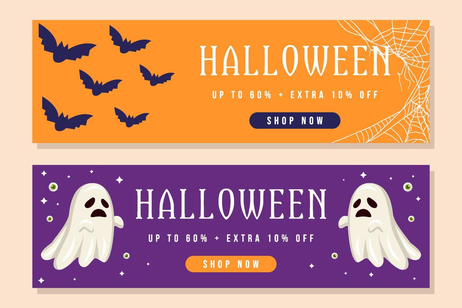 illustration de bannière de vente halloween au design plat vecteur