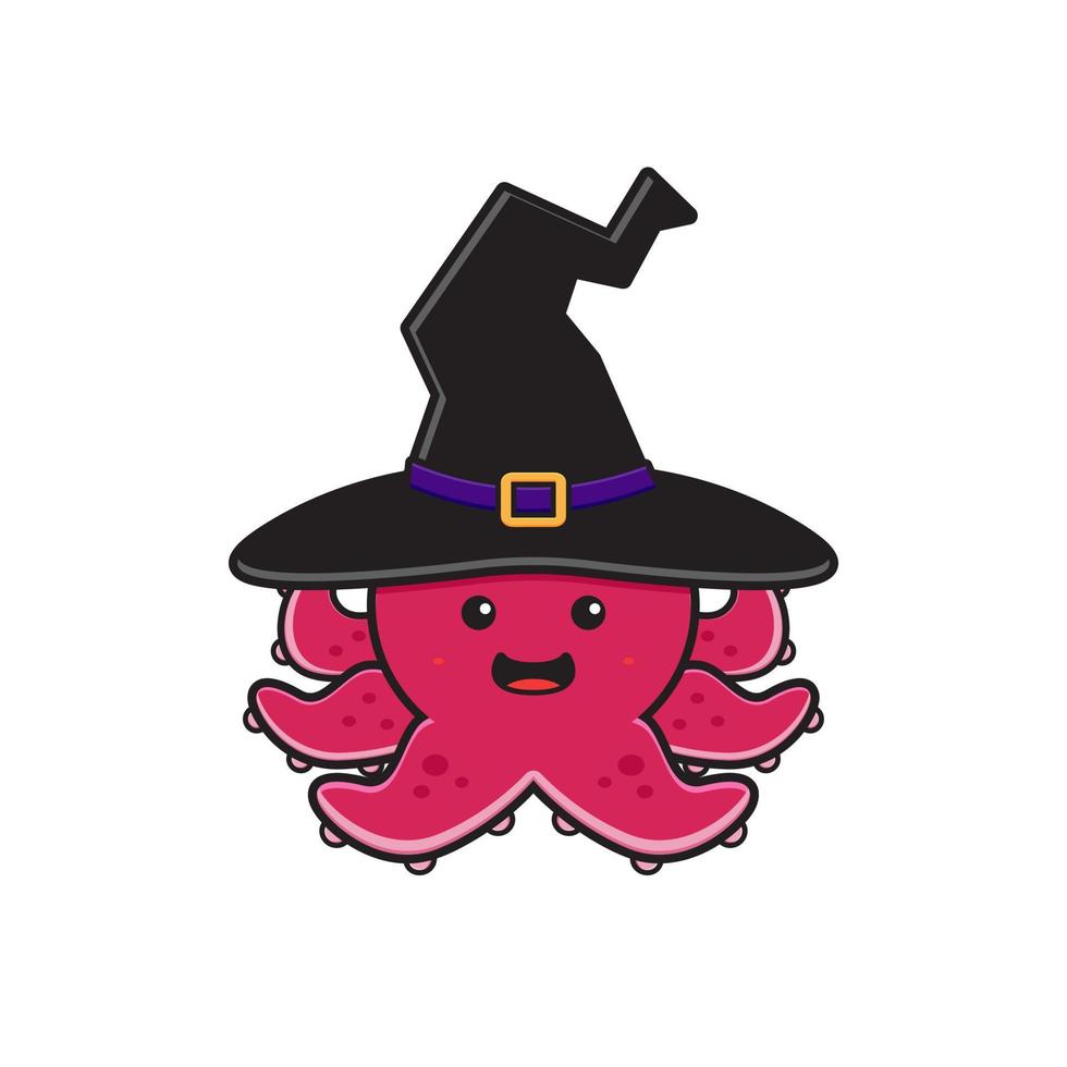 mignon poulpe sorcière halloween mascotte icône dessin animé illustration style de dessin animé plat vecteur