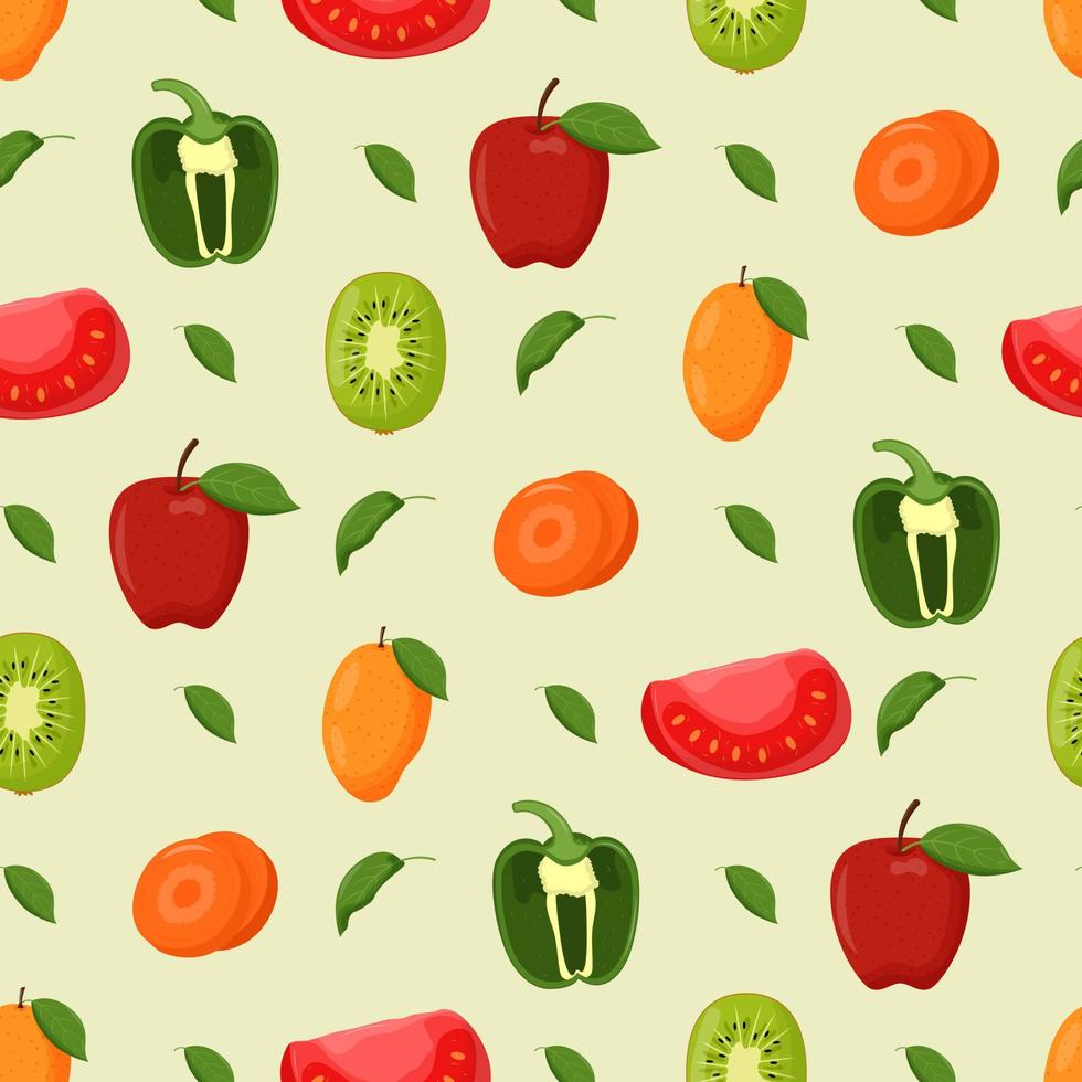 modèle sans couture de fruits et légumes. nourriture végétarienne, concept d'alimentation saine. illustration vectorielle plane vecteur