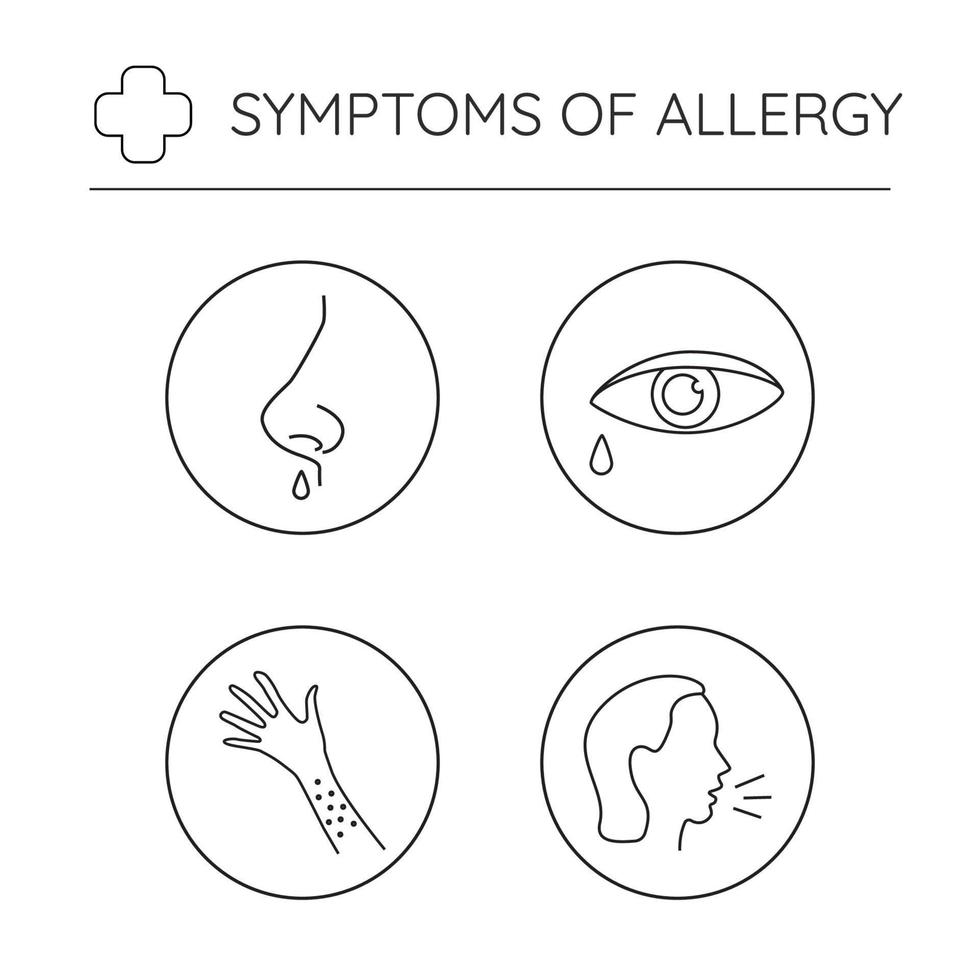 ensemble d'icônes de ligne de symptômes d'allergie vecteur