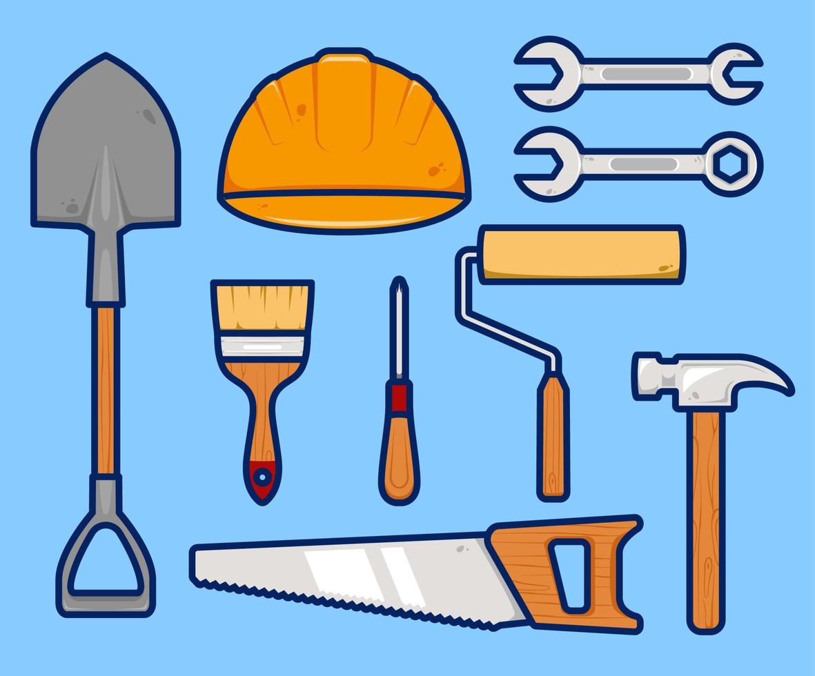 bricoleur entretien réparation projet ingénieur ouvrier outils illustration vecteur ensemble