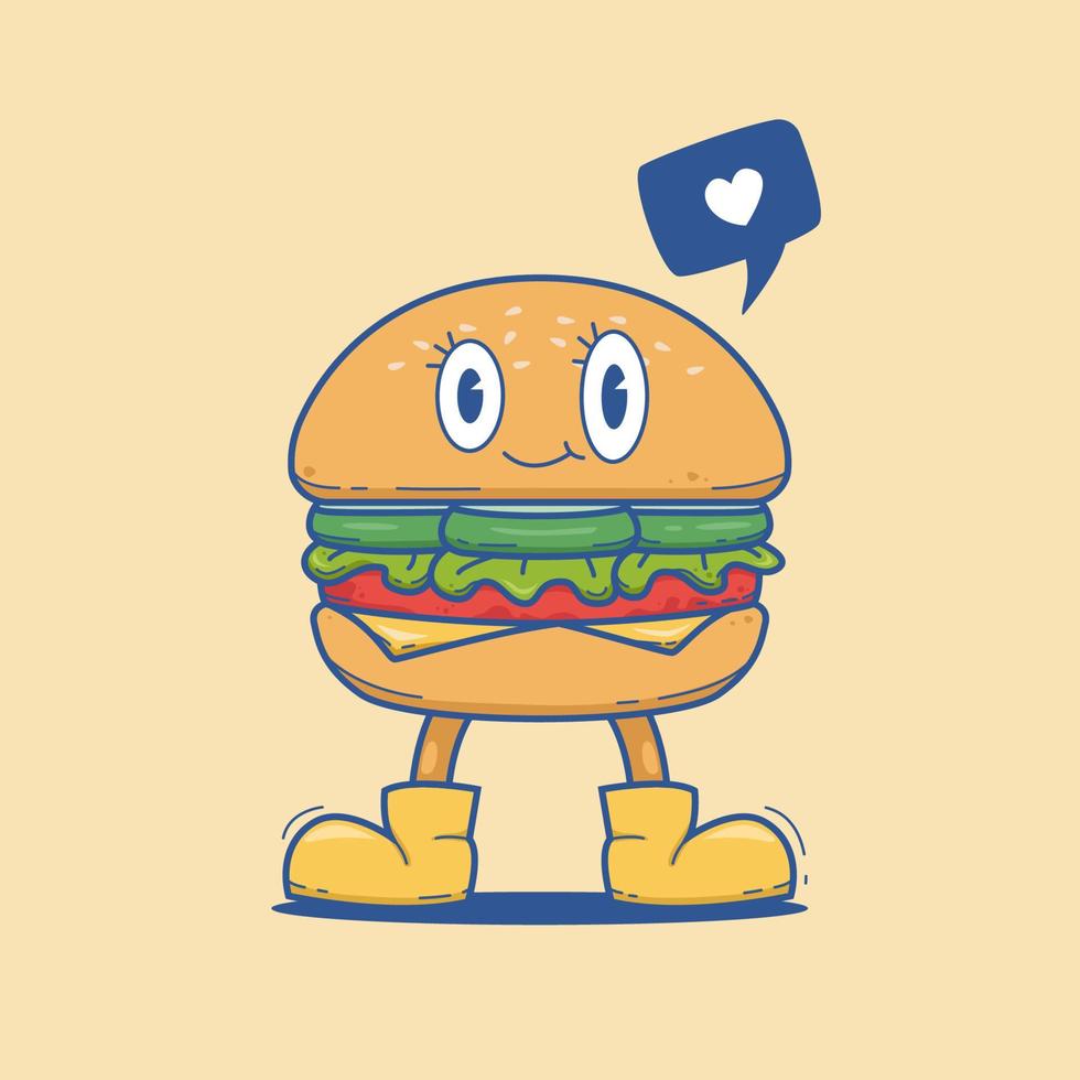 burgerman mignon burger hamburger personnage de dessin animé mascotte illustration clipart vecteur