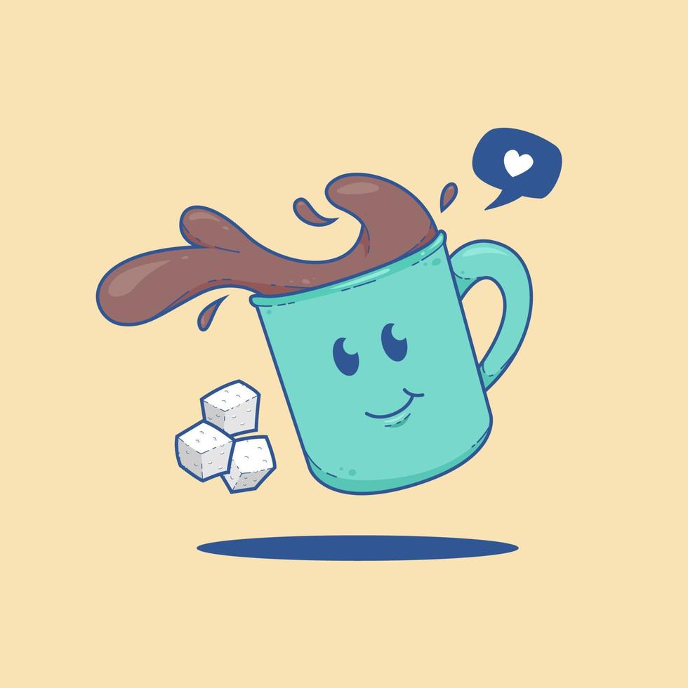 mignon, renverser, tasse café, vecteur, dessin animé, illustration vecteur