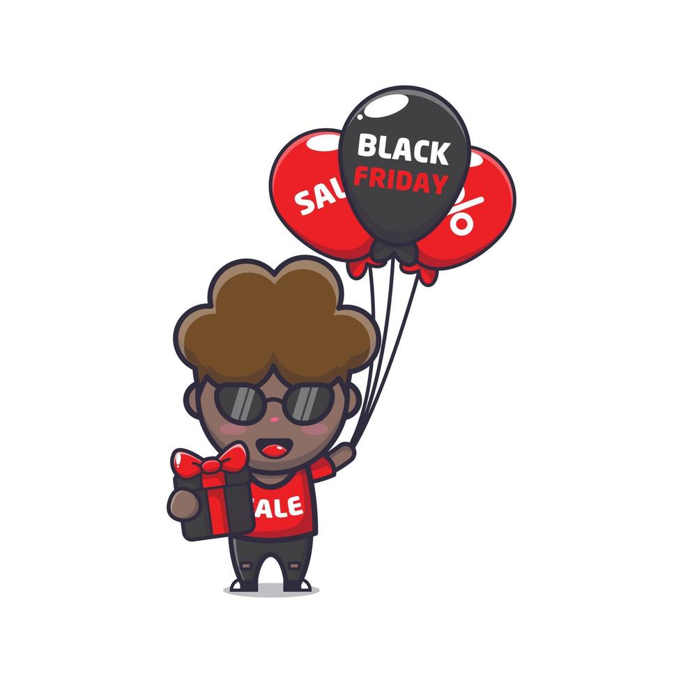 mignon garçon afro en illustration de mascotte de dessin animé vente vendredi noir vecteur