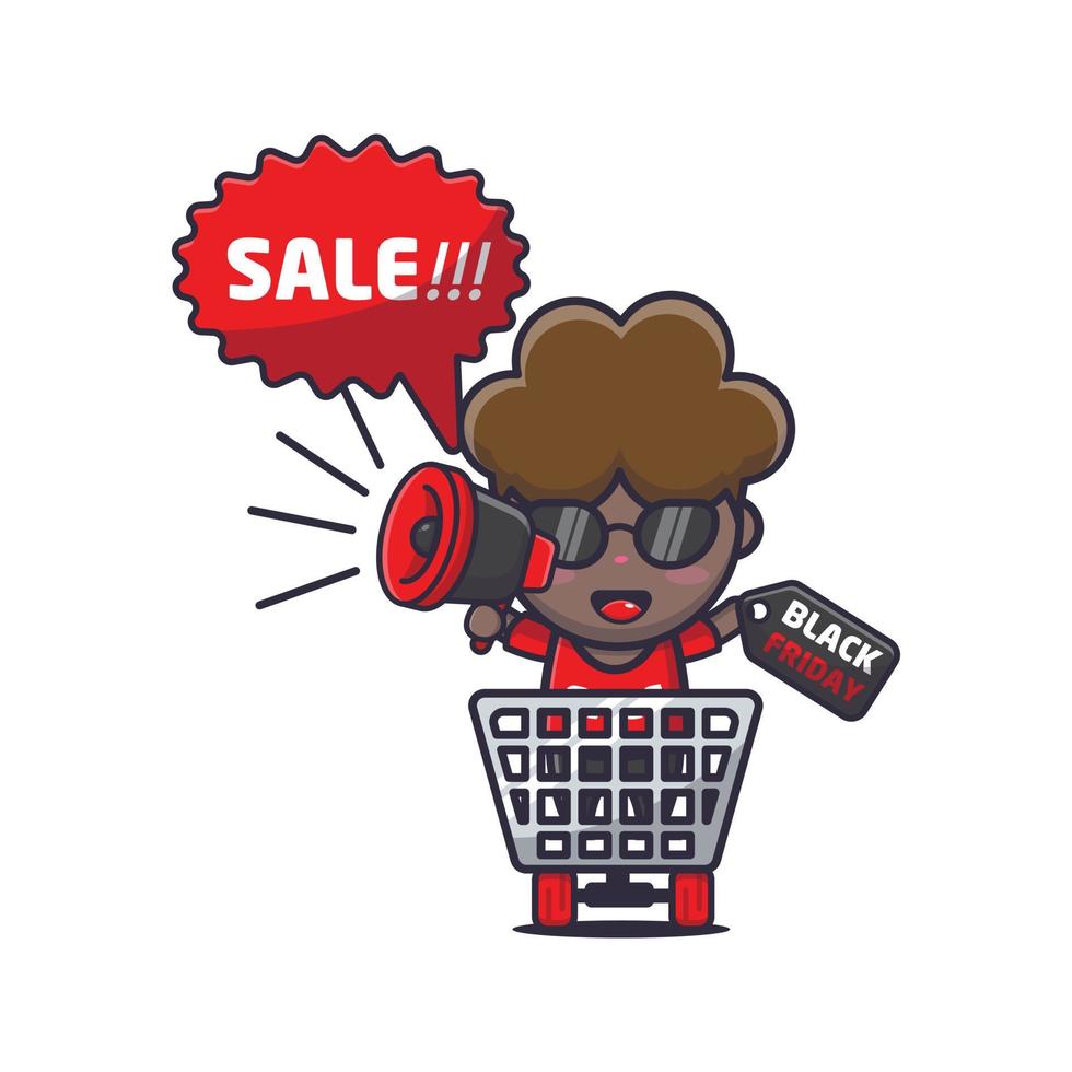 mignon garçon afro en illustration de mascotte de dessin animé vente vendredi noir vecteur