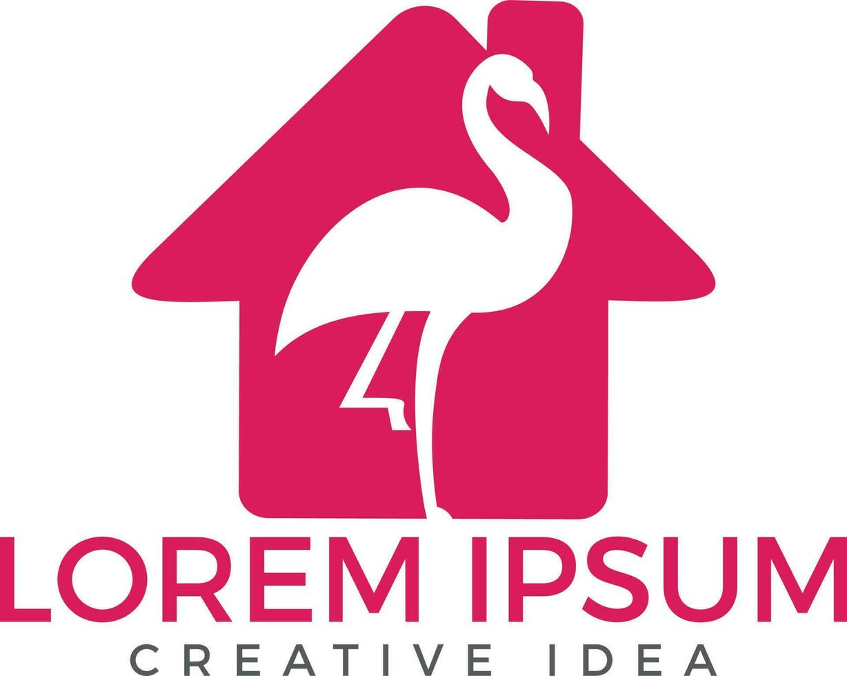 flamant rose avec création de logo de signe de feuille. vecteur