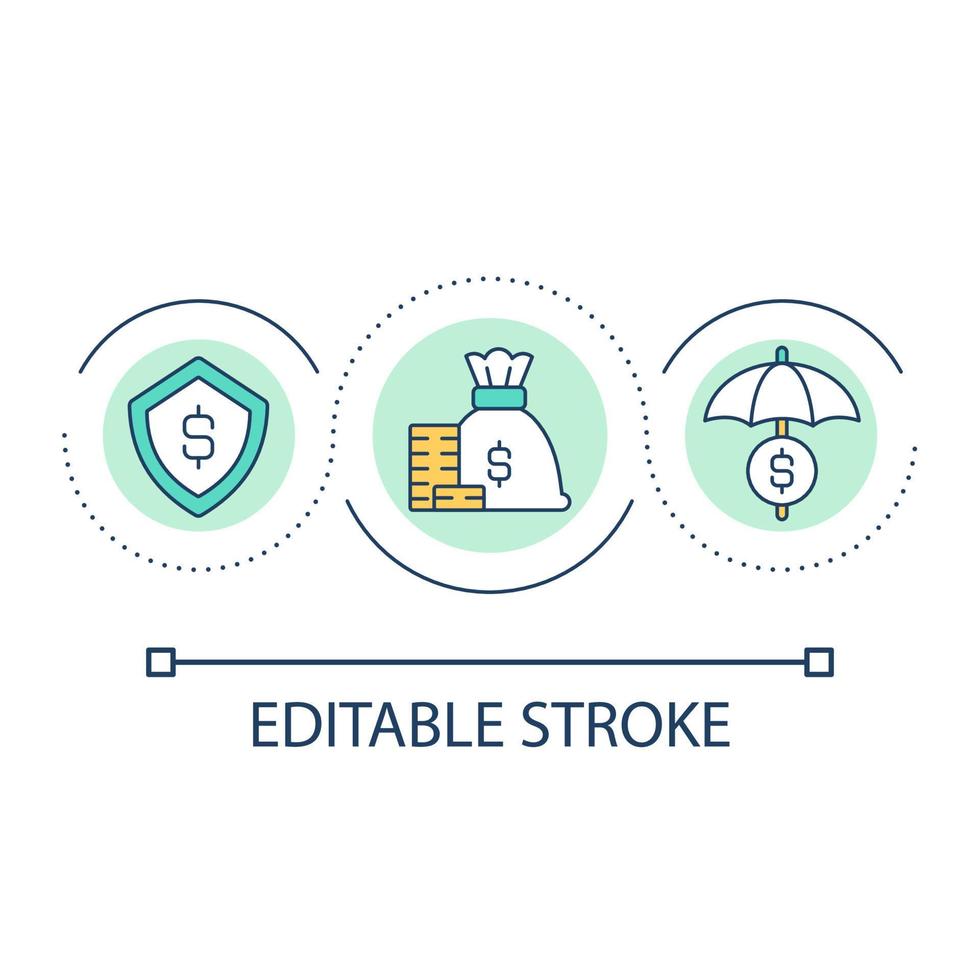 protection contre l'icône de concept de boucle de perte financière. illustration de ligne mince d'idée abstraite d'assurance en espèces. compte bancaire. avenir financier. dessin de contour isolé. trait modifiable. vecteur