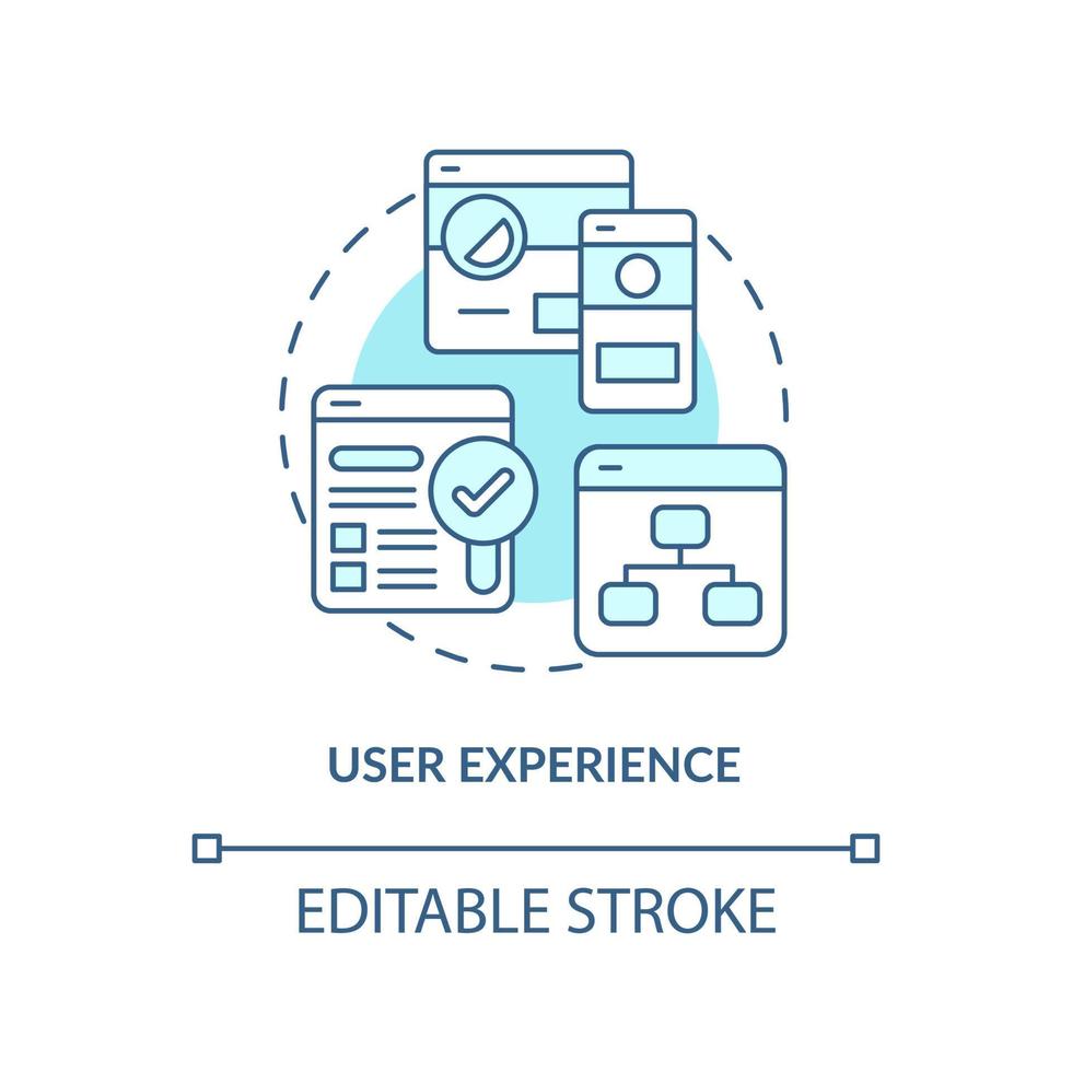 icône de concept turquoise de l'expérience utilisateur. aspect de l'illustration de la ligne mince de l'idée abstraite du système de commentaires. personnalisation. dessin de contour isolé. trait modifiable. vecteur