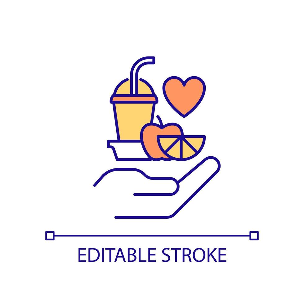 collations saines dans l'icône de couleur rvb de la cafétéria de l'école. programme de restauration scolaire. aide nutritionnelle complémentaire. illustration vectorielle isolée. dessin au trait rempli simple. trait modifiable. vecteur