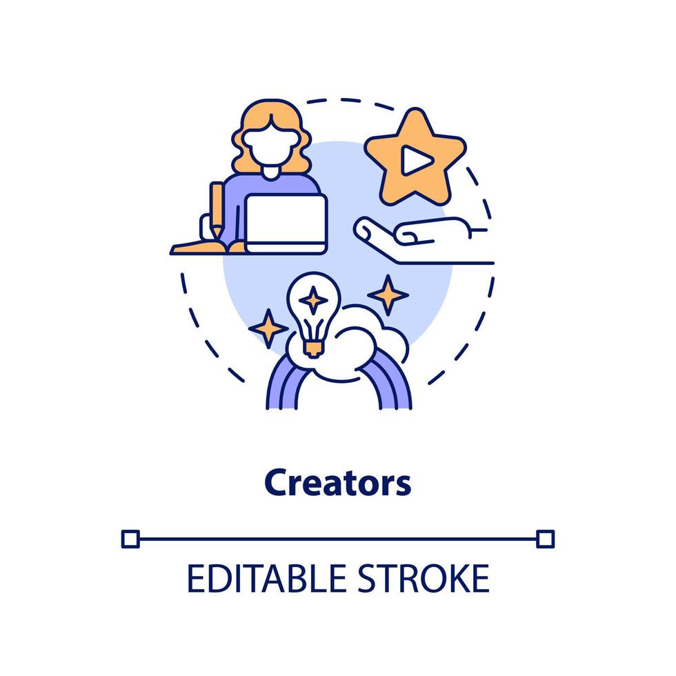 icône de concept de créateurs. création de contenu. illustration de ligne mince d'idée abstraite de partie prenante de l'économie du créateur. dessin de contour isolé. trait modifiable. vecteur
